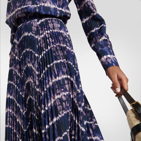 Altuzarra Sif Printed Crepe Pleated Maxi Skirt In Berry Blue Size 14 - Picture 4 of 12